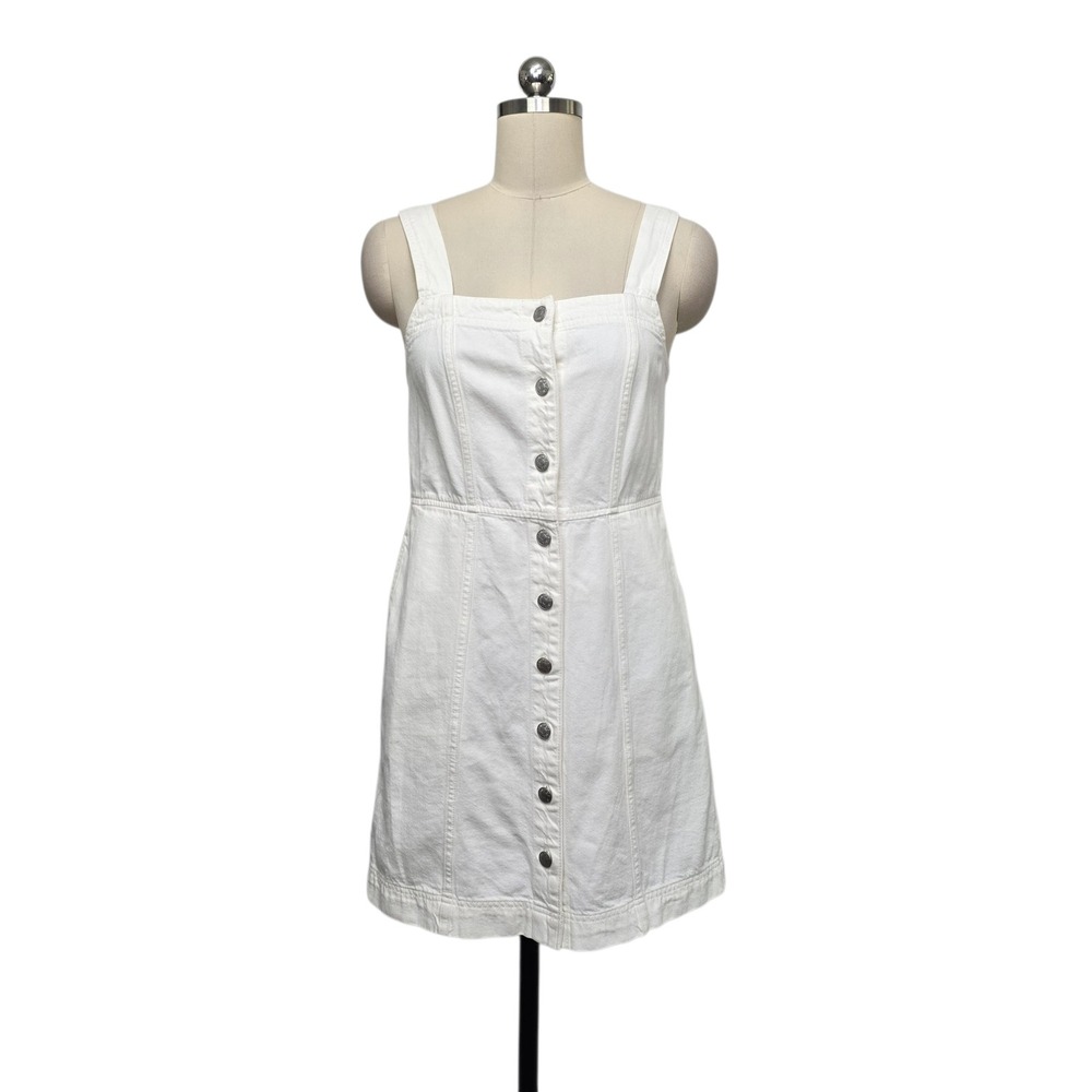 Madewell Womens White Denim Button Front Mini Dress Size 2 Pockets Sleeveless
